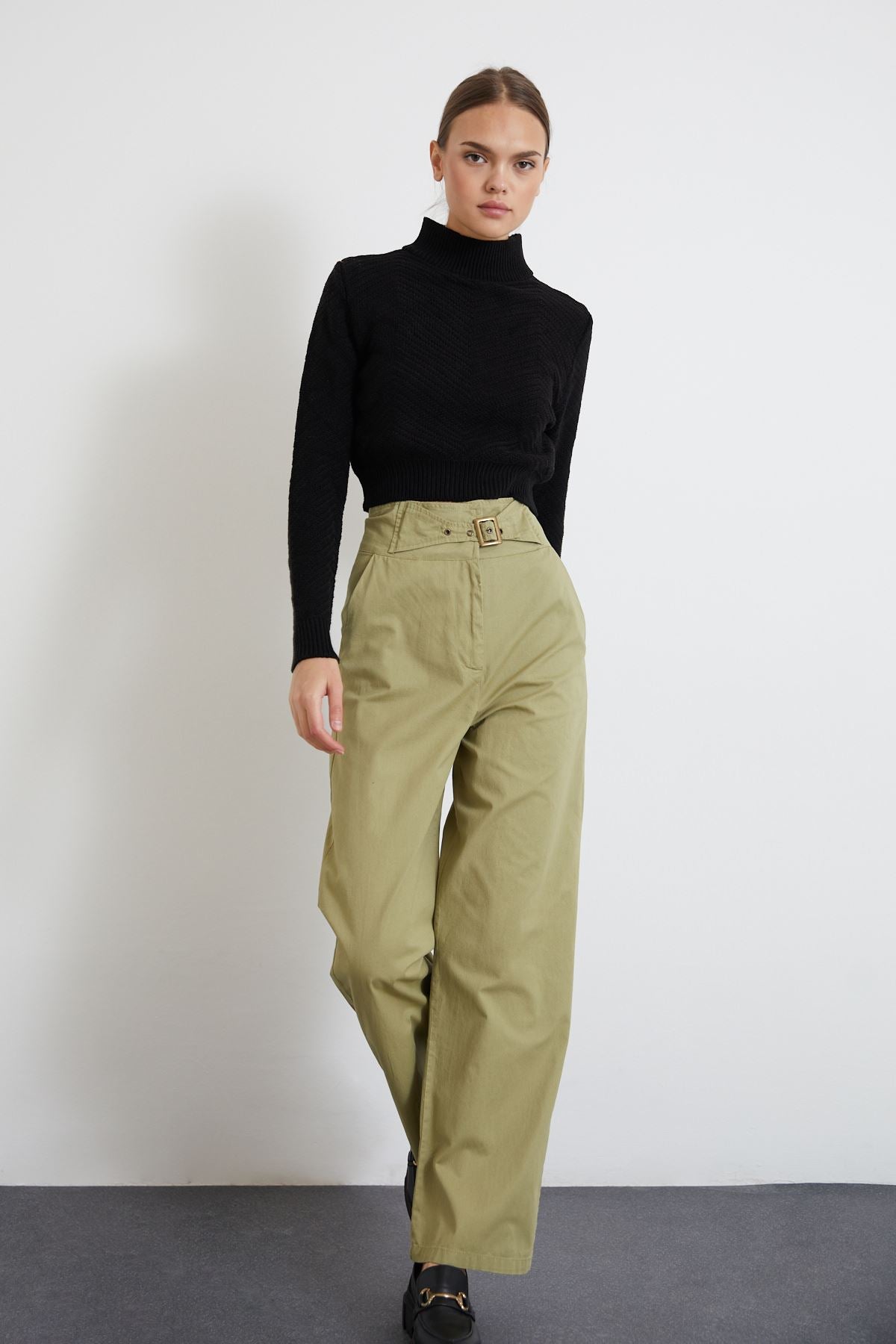 Khaki Buckle Belt Trouser