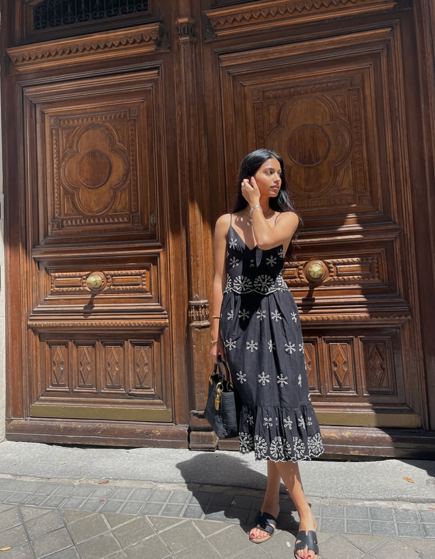 Embroidered Black Dress