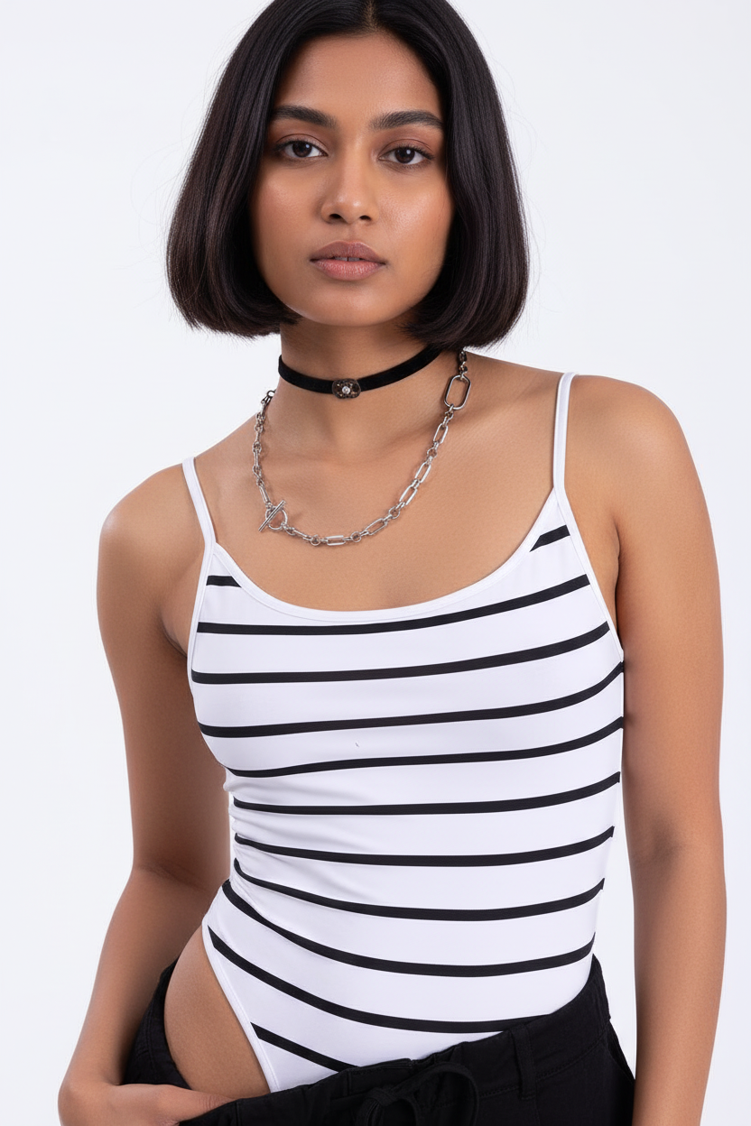 Striped Backless Bodysuit