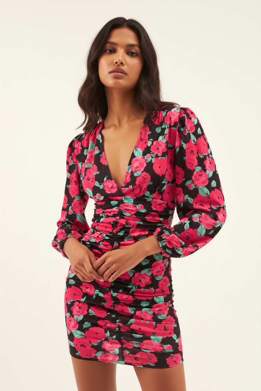 Printed Ruched Dress