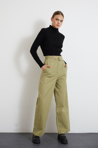 Khaki Buckle Belt Trouser