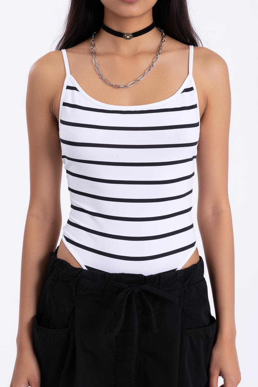 Striped Backless Bodysuit