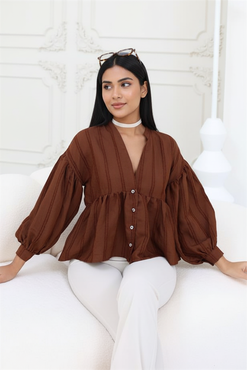 Brown Peplum Top