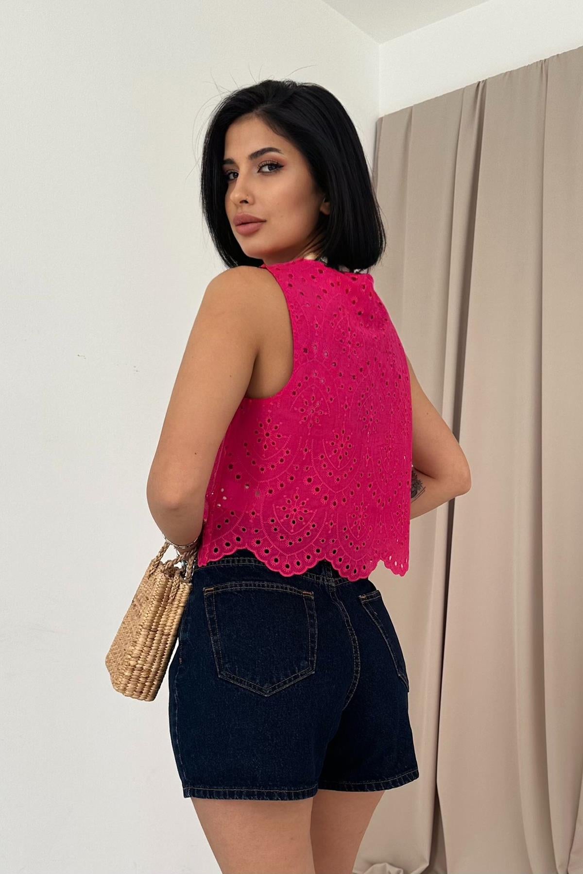 Green Flower Button Up Top