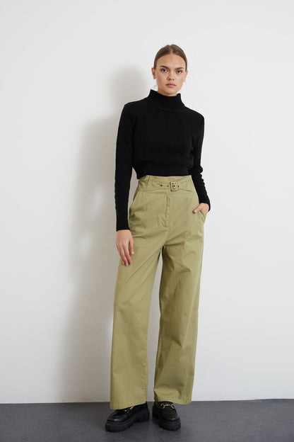 Khaki Buckle Belt Trouser