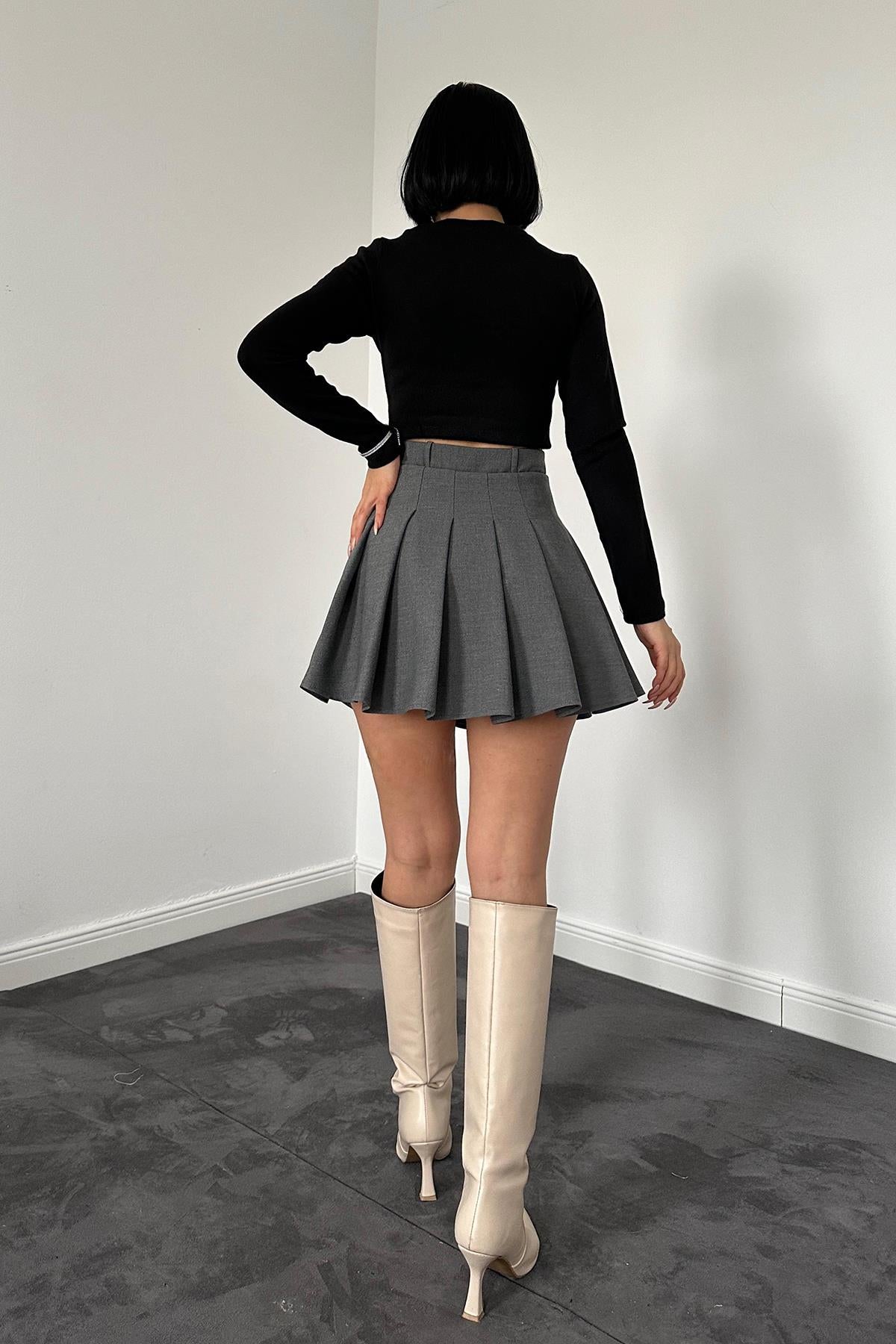 Box Pleated Skirt With Shorts