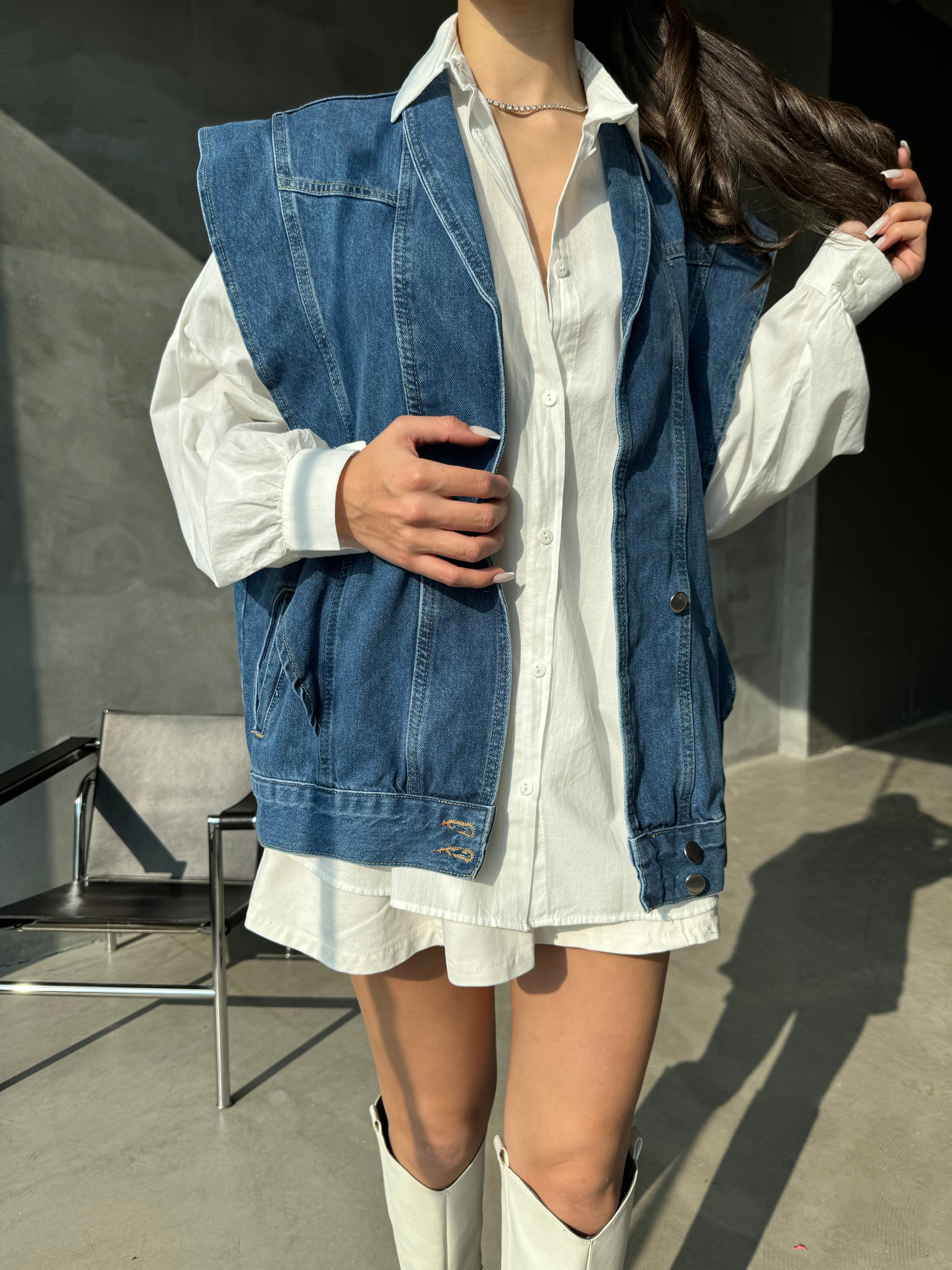Ruffuled Denim Vest