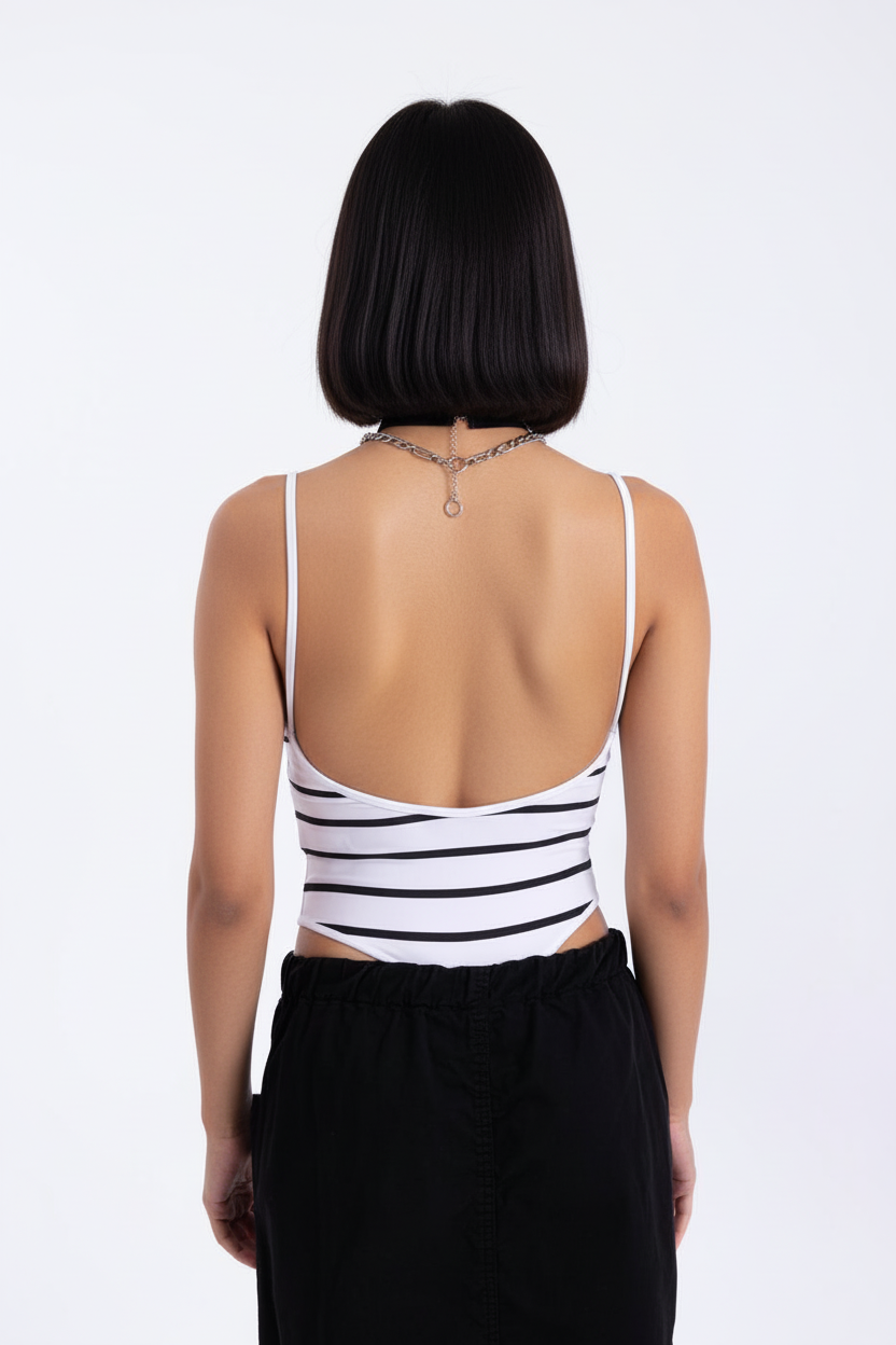 Striped Backless Bodysuit