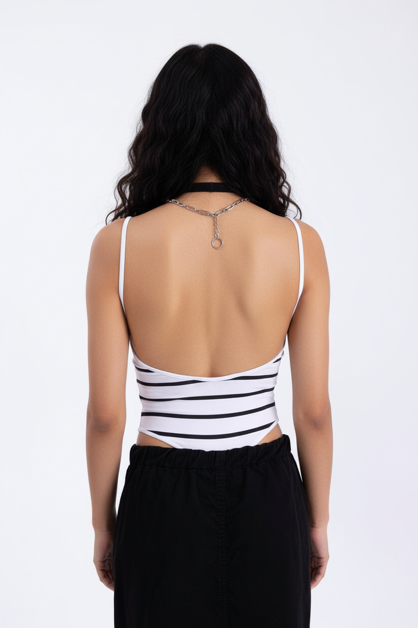 Striped Backless Bodysuit