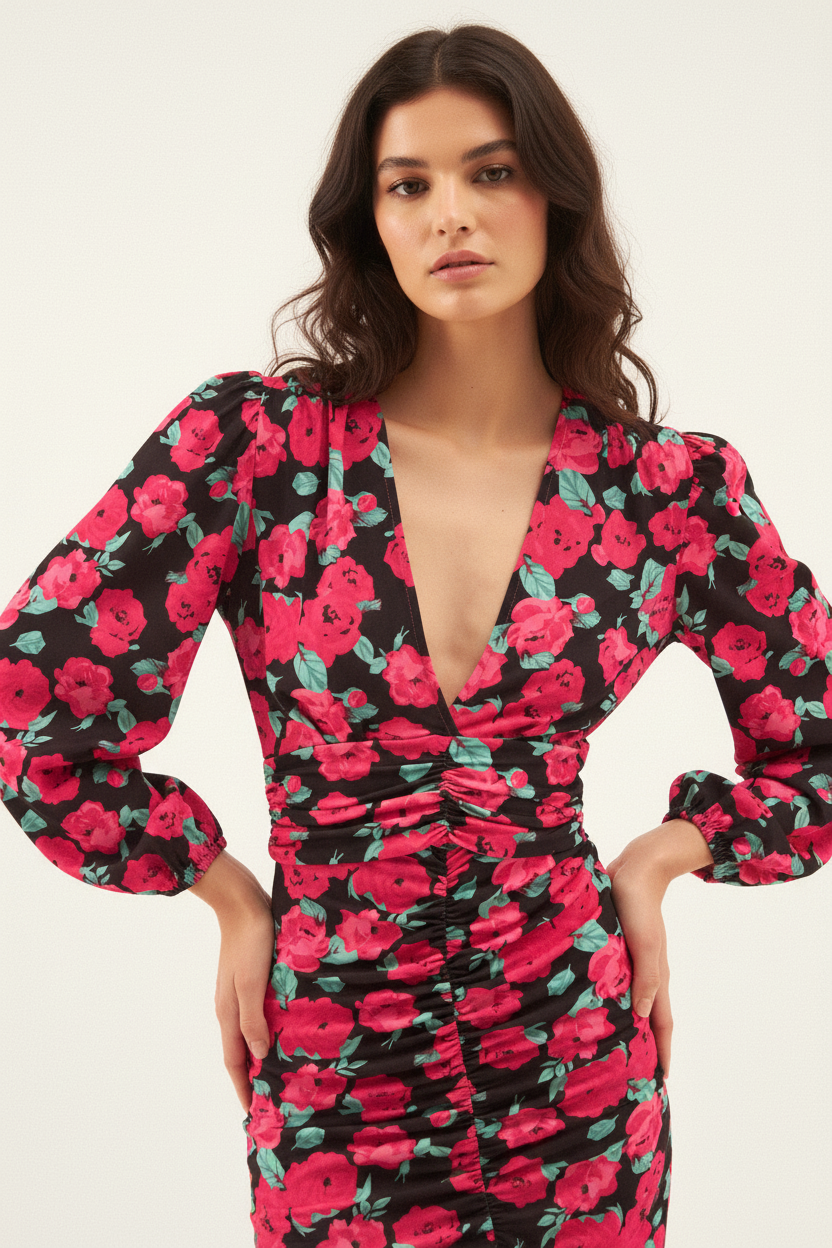 Printed Ruched Dress