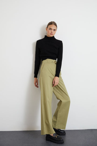 Khaki Buckle Belt Trouser