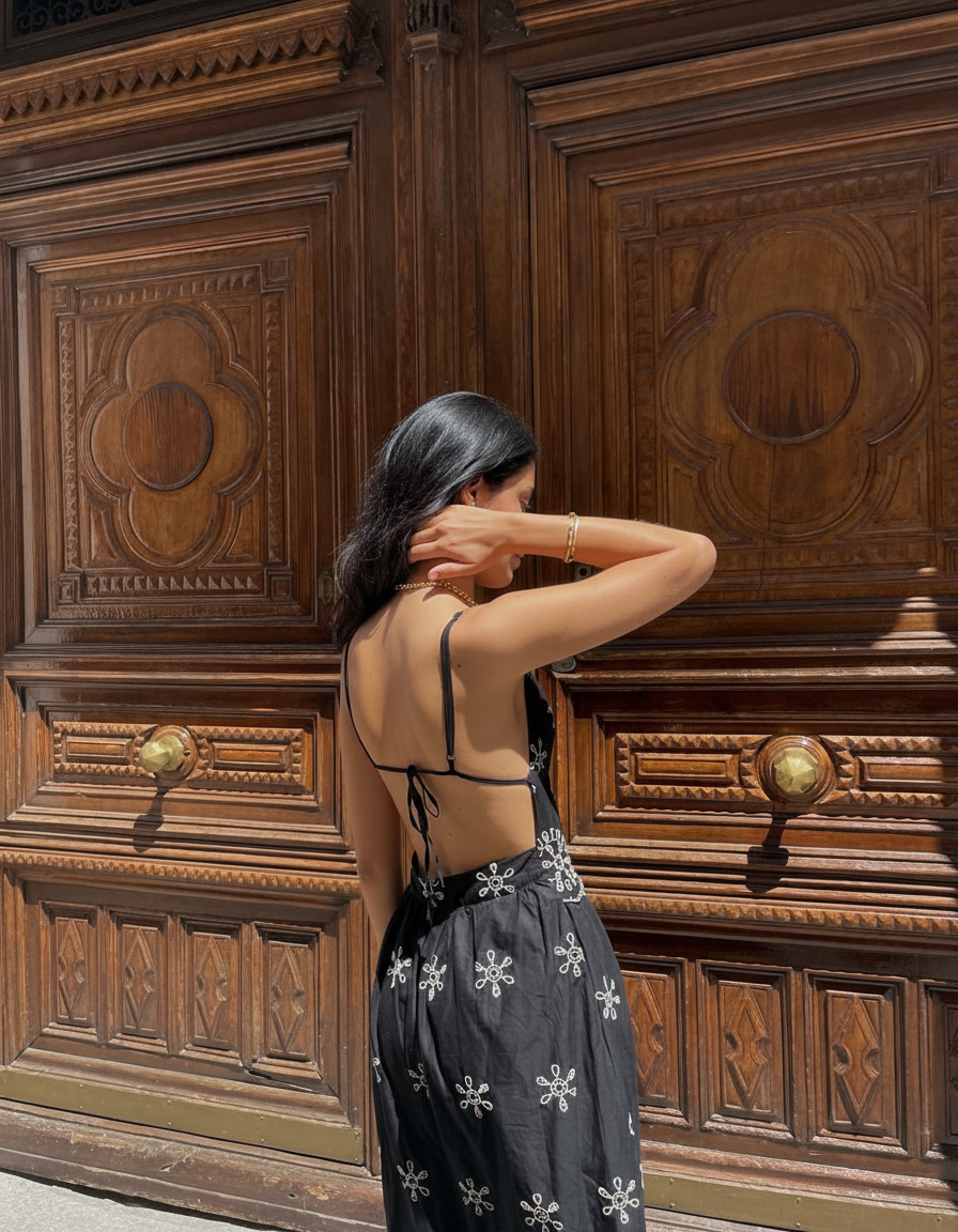 Embroidered Black Dress