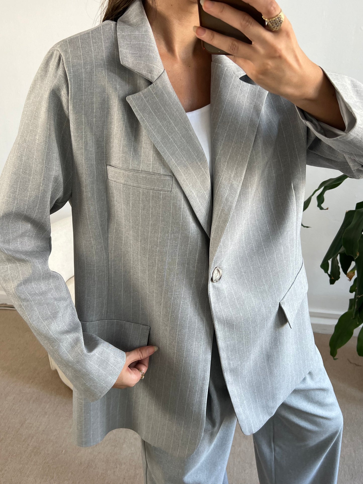 Gray Striped Oversized Blazer Jacket