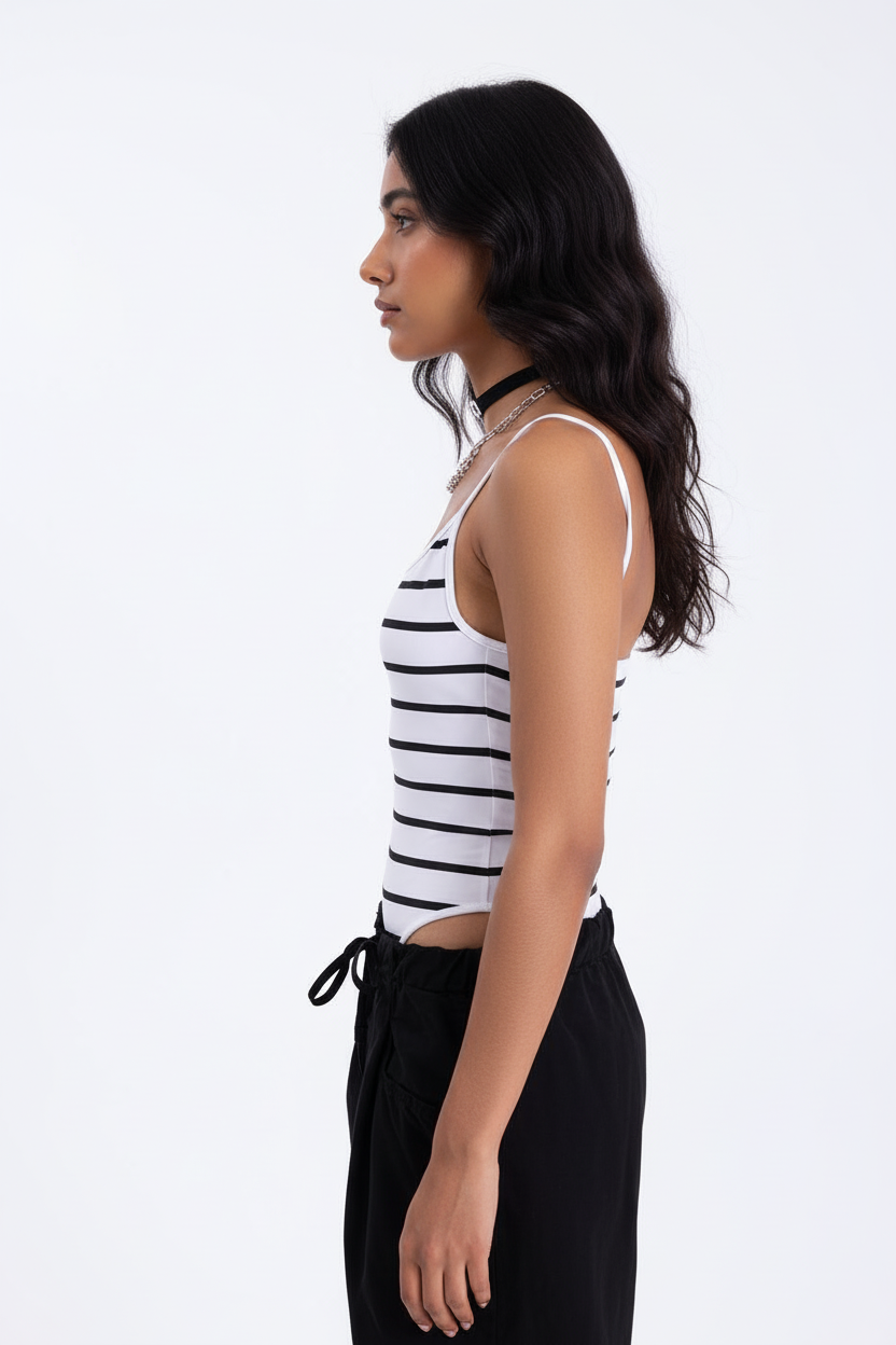 Striped Backless Bodysuit