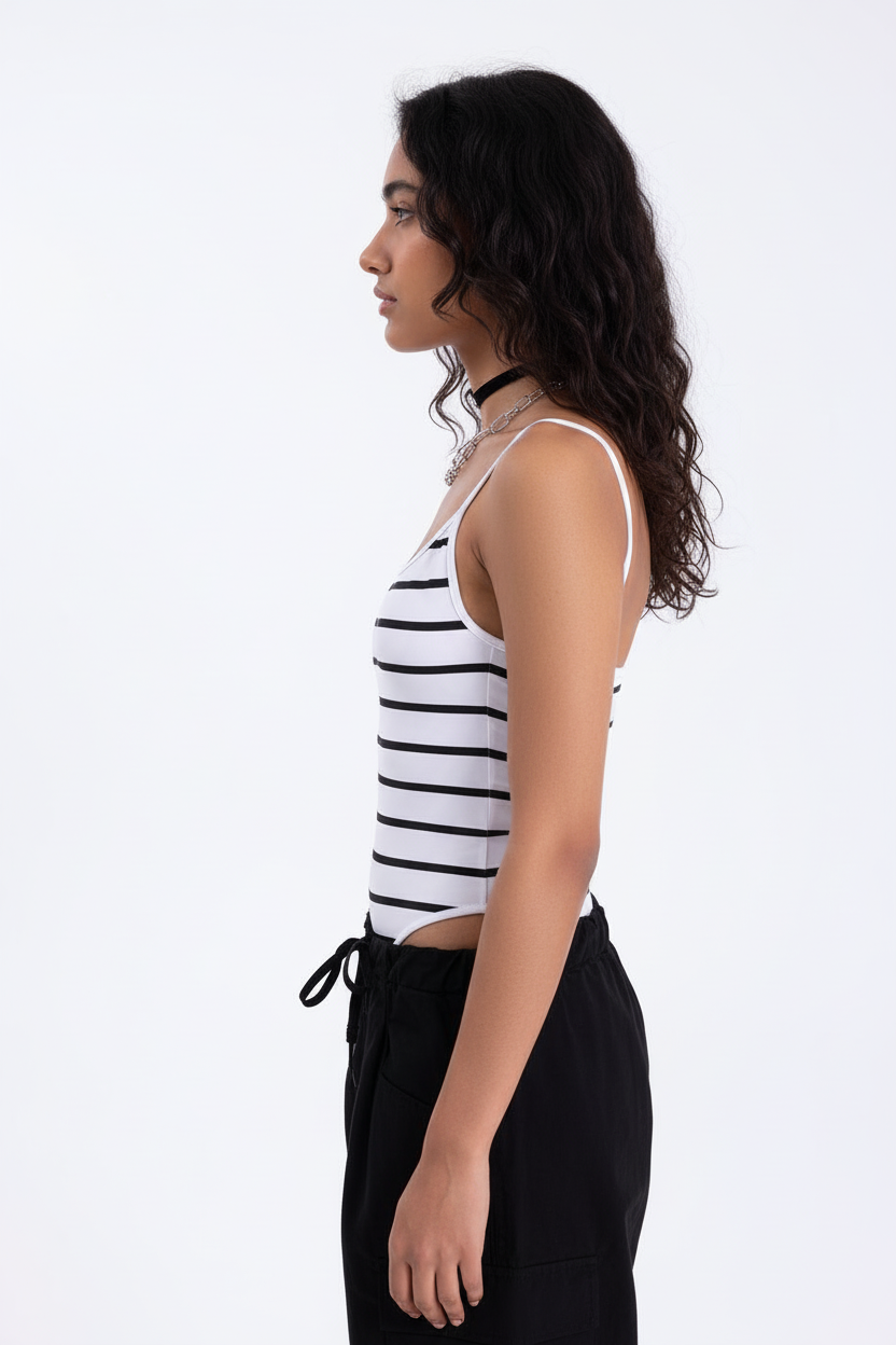 Striped Backless Bodysuit