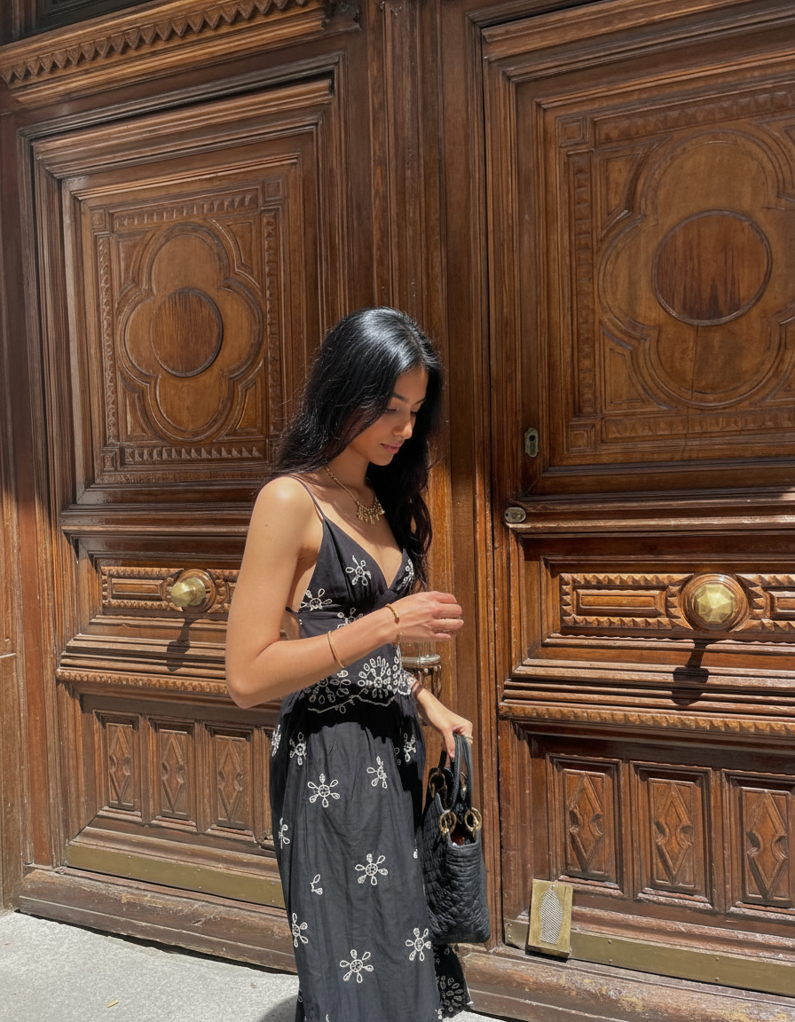 Embroidered Black Dress