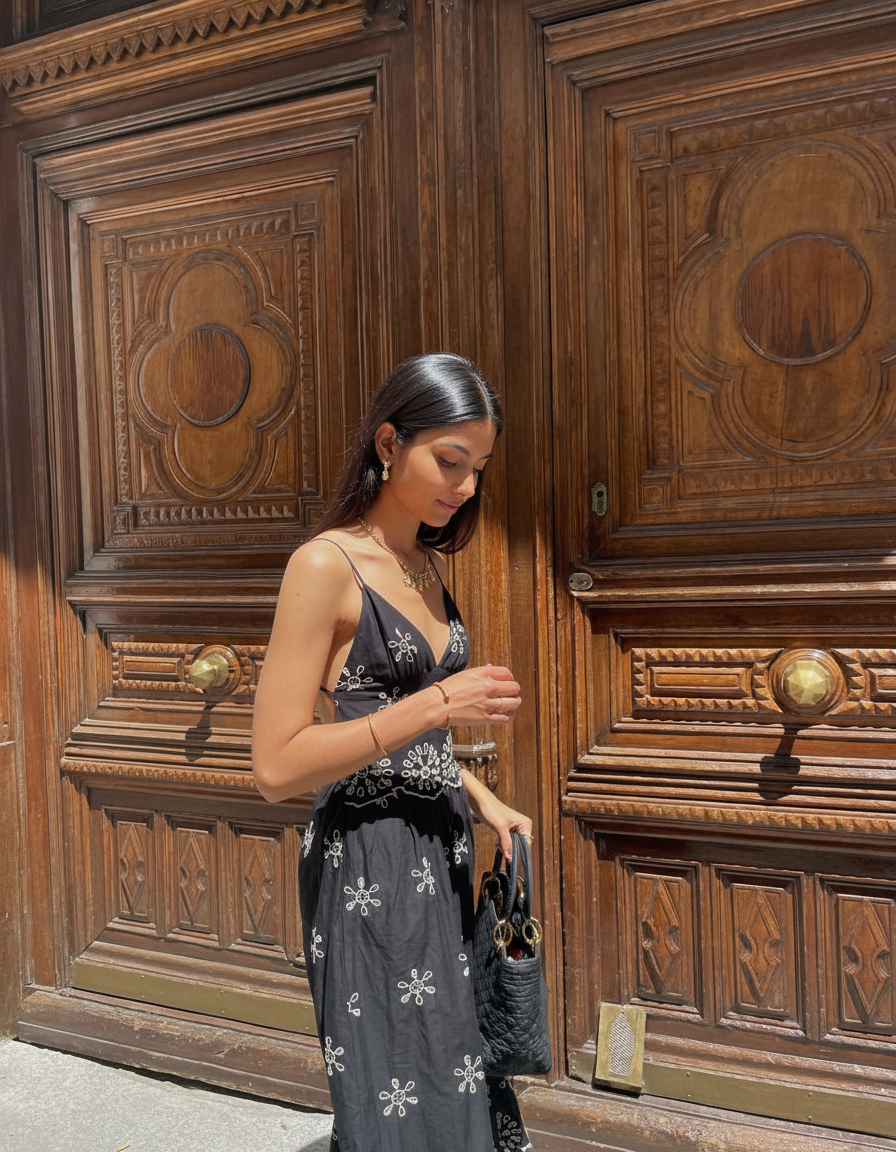 Embroidered Black Dress