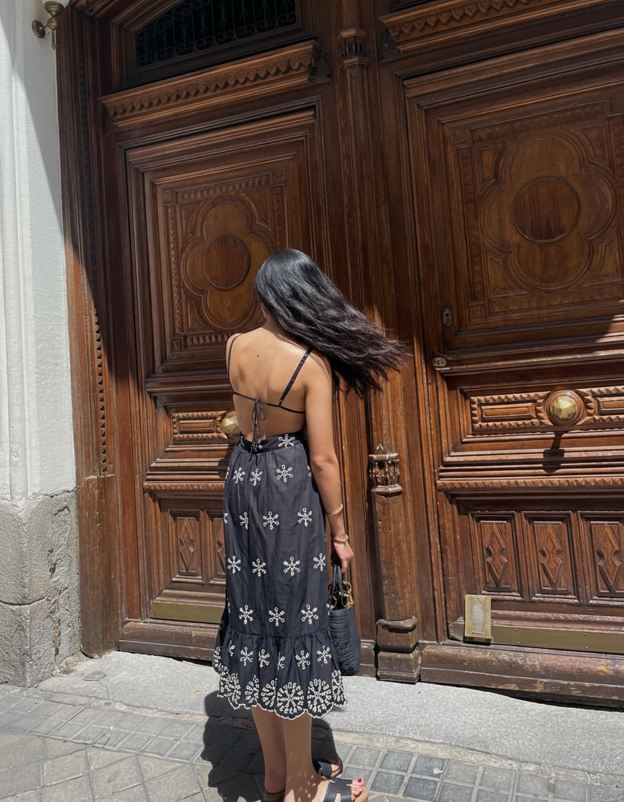 Embroidered Black Dress