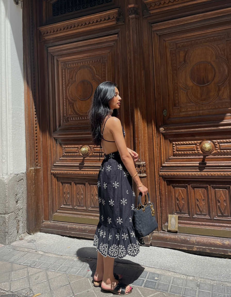 Embroidered Black Dress