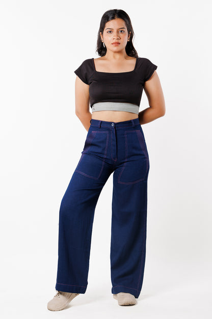 Herringbone Wide-Leg Pants