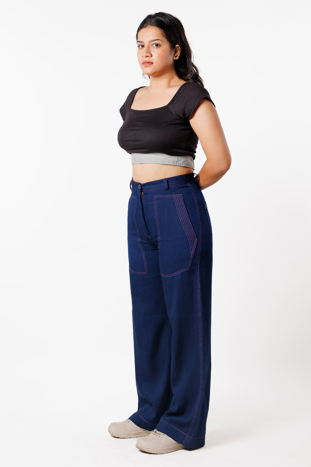 Herringbone Wide-Leg Pants