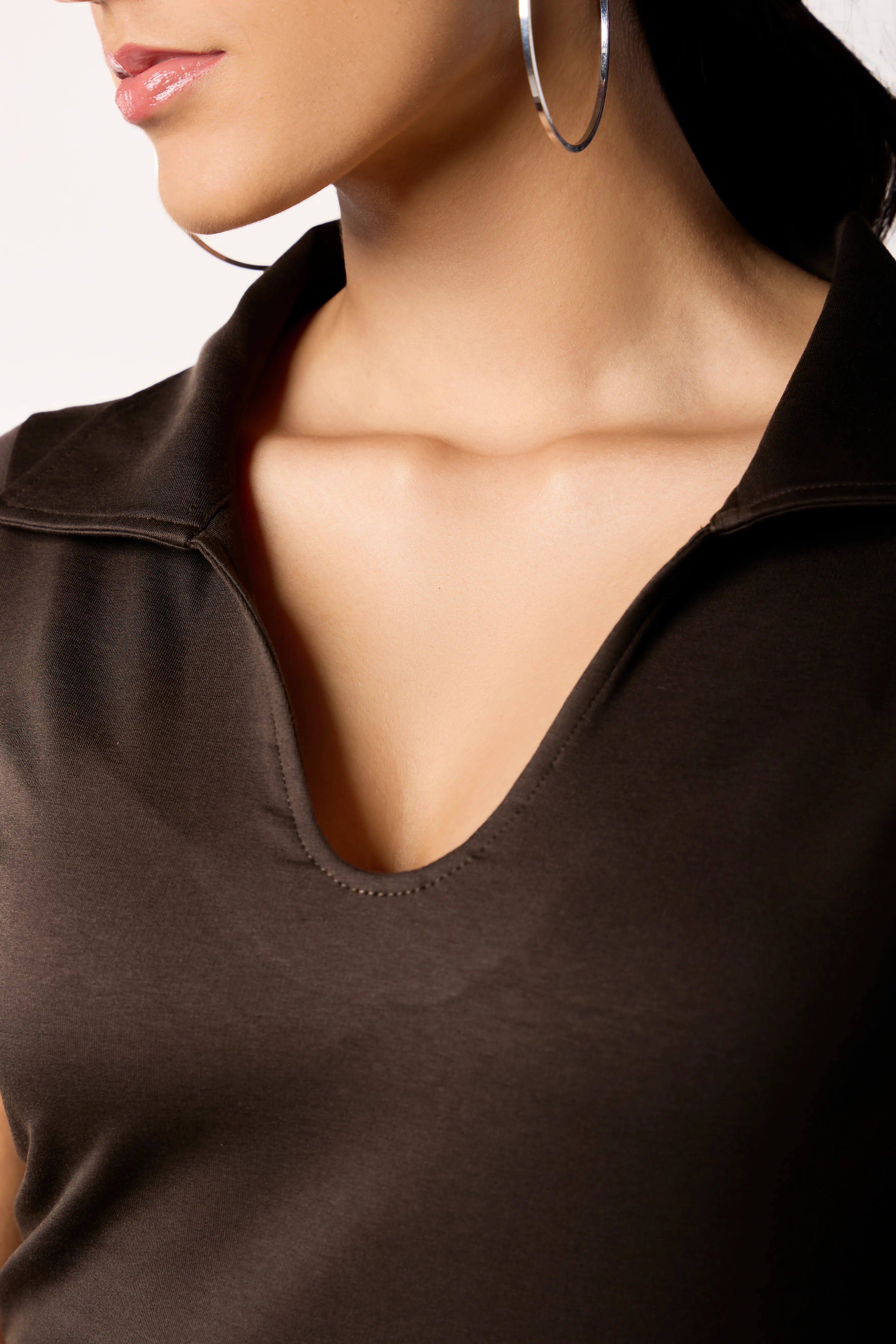 Collared Crop Tee- Grey