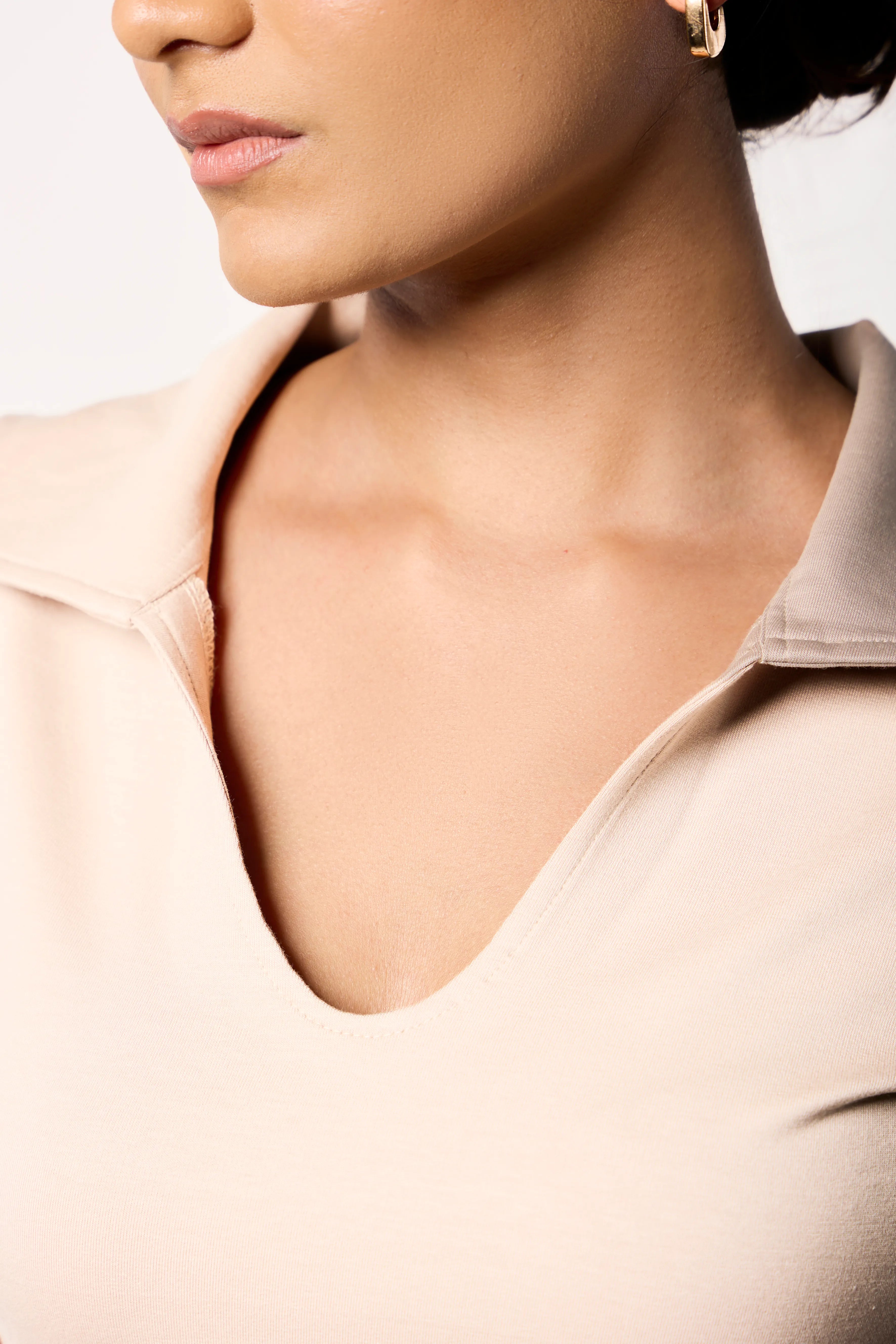 Collared Crop Tee- beige