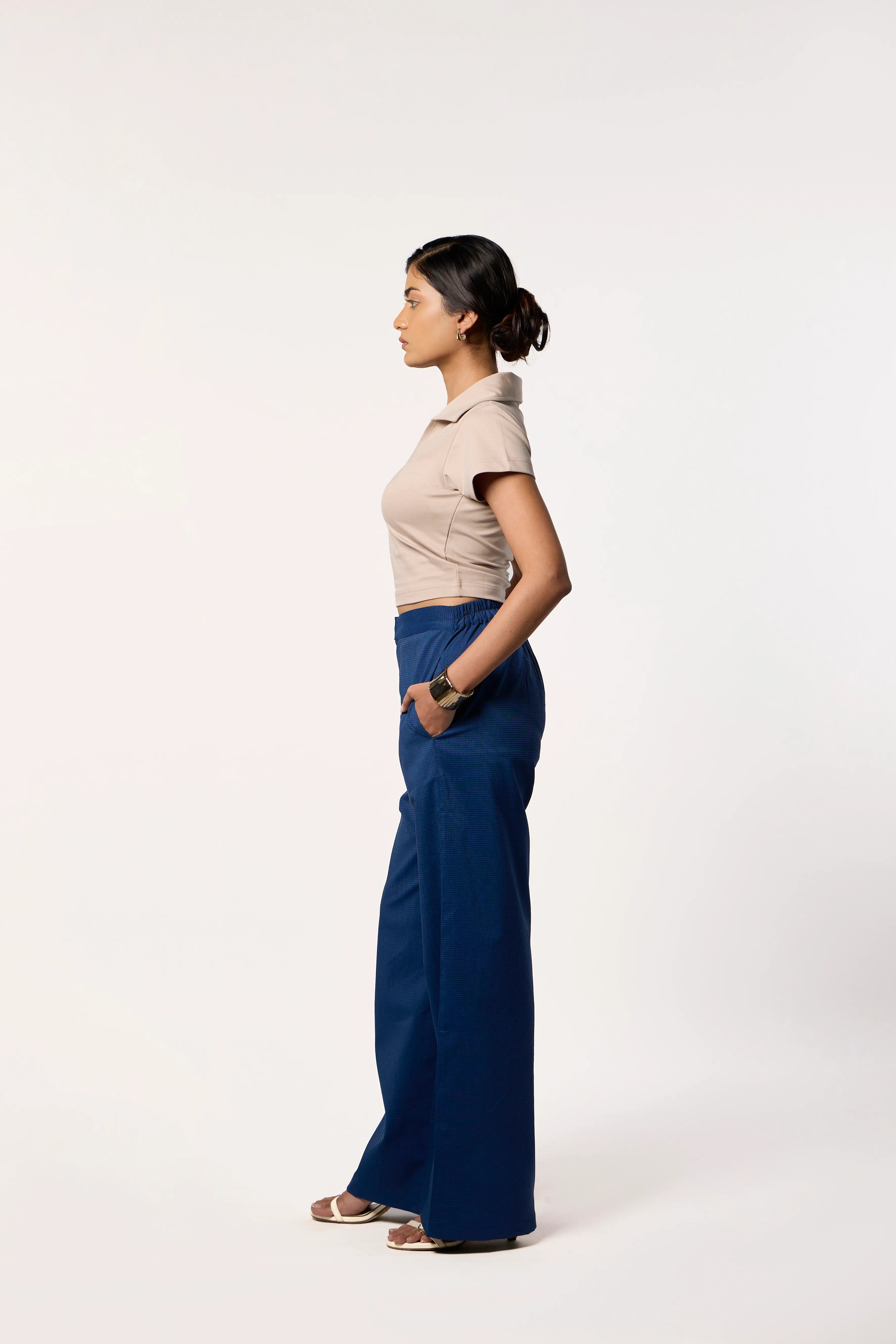 Collared Crop Tee- beige