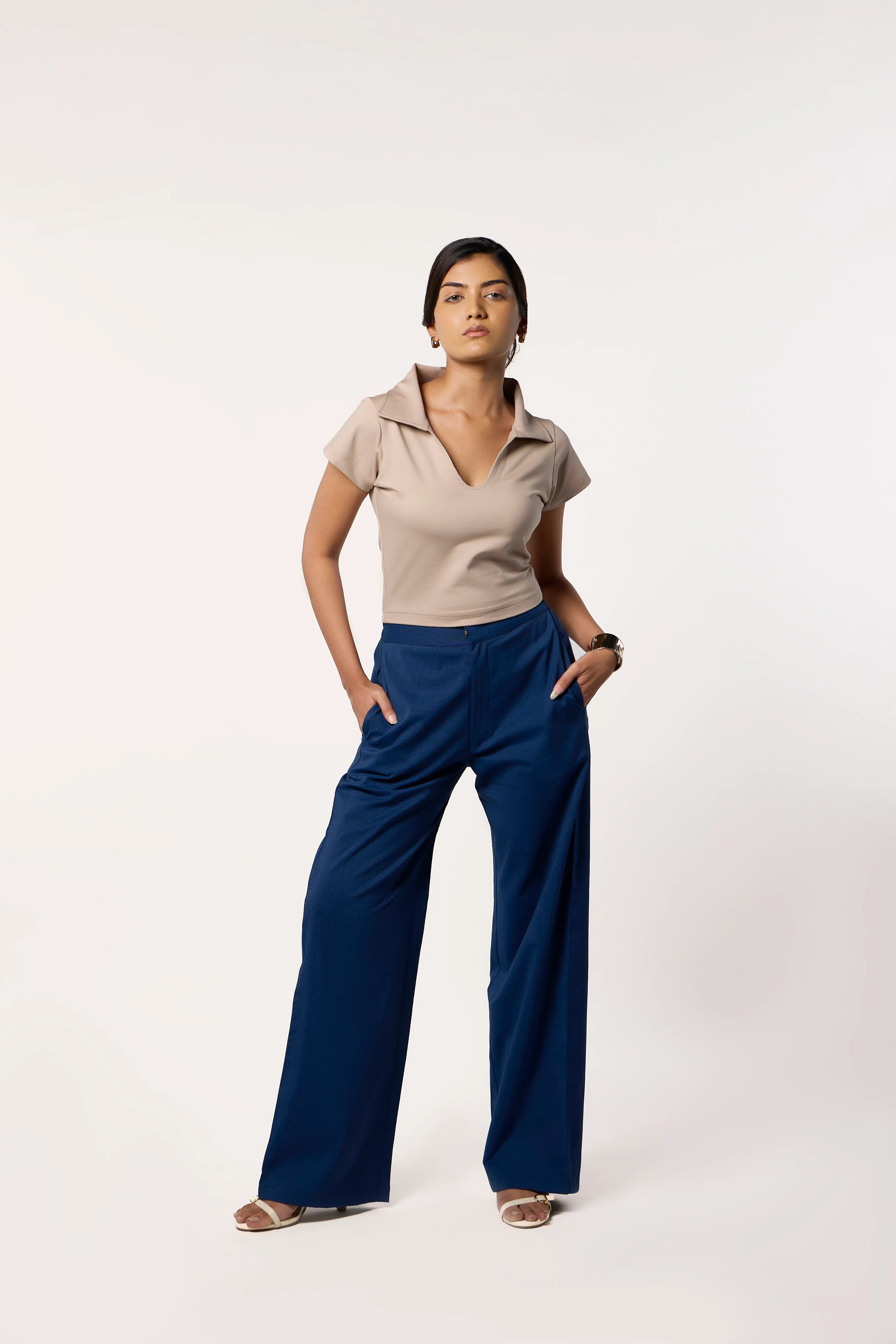 Collared Crop Tee- beige
