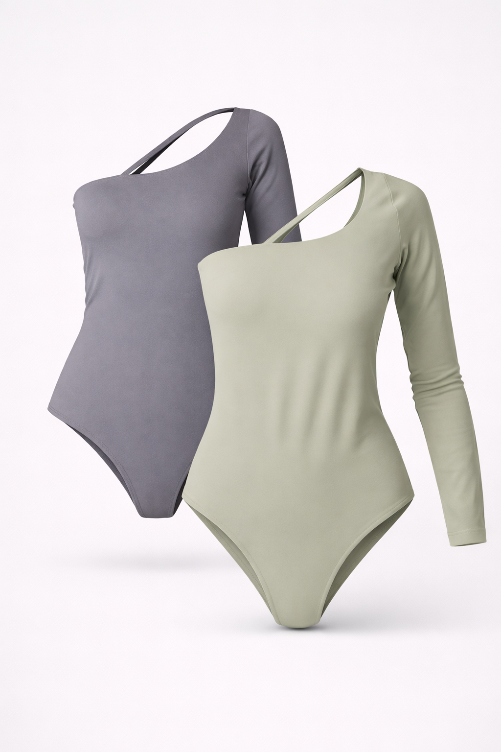 (Pack of 2) To One Side Bodysuit - Grey, Sage Green