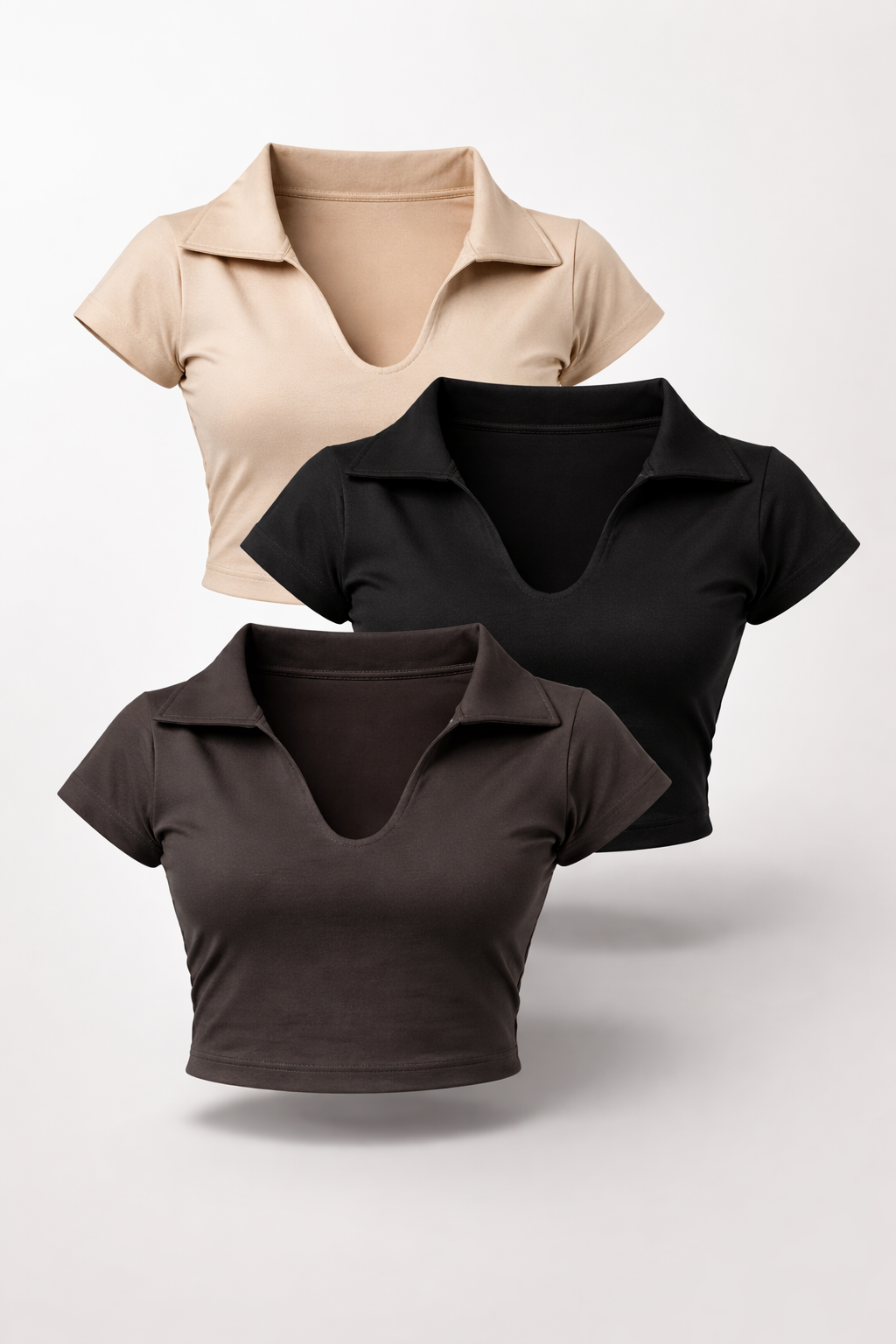 (Pack of 3) Collared Crop Tee