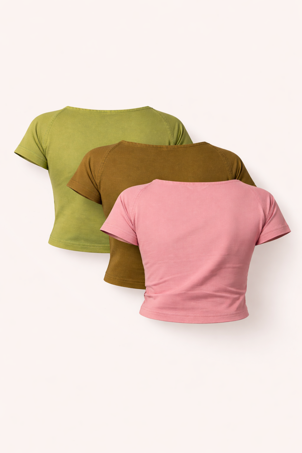 (Pack of 3) Washed Baby Tee - Mustard Brown, Pink, Light Green