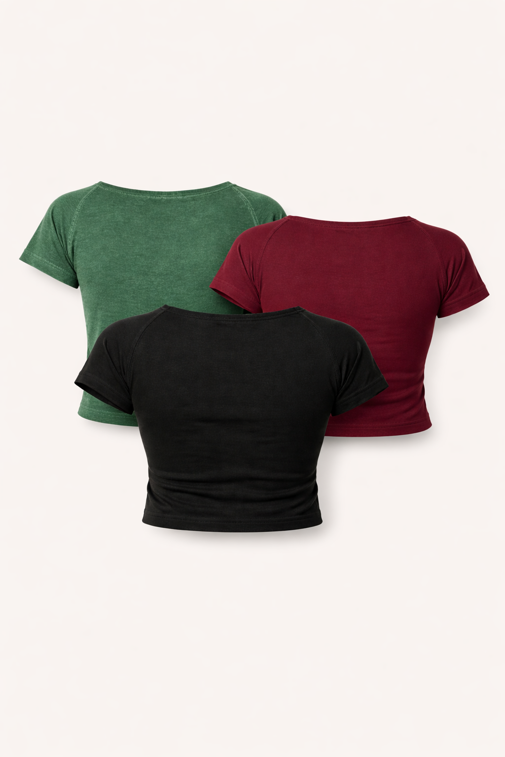 (Pack of 3) Washed Baby Tee - Wine, Black, Dark Green