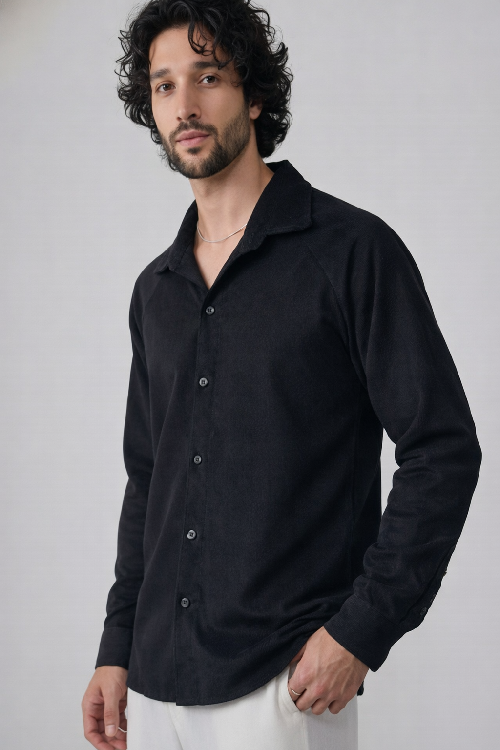 Corded Classic Shirt- Black