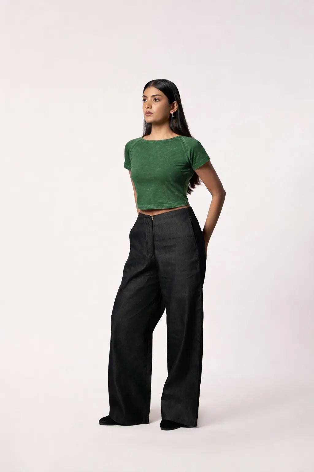 Washed Baby Tee- Dark Green