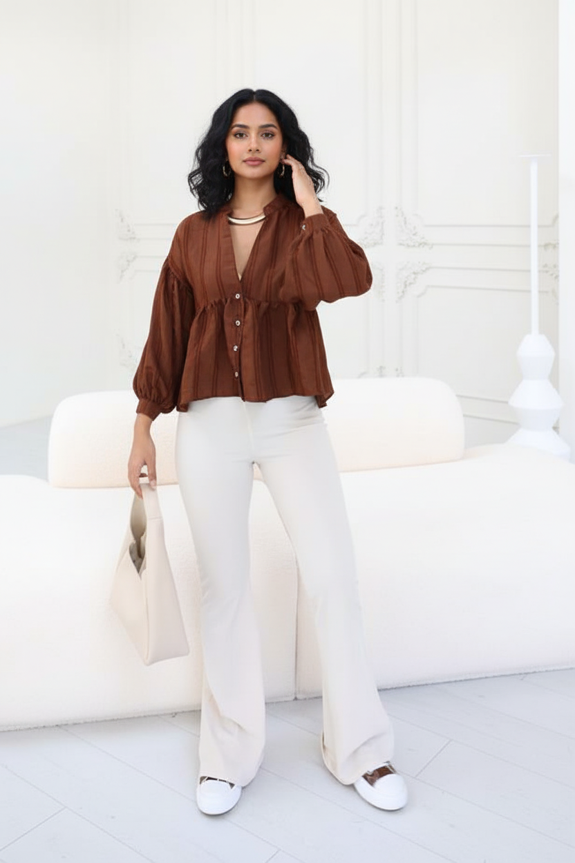 Brown Peplum Top