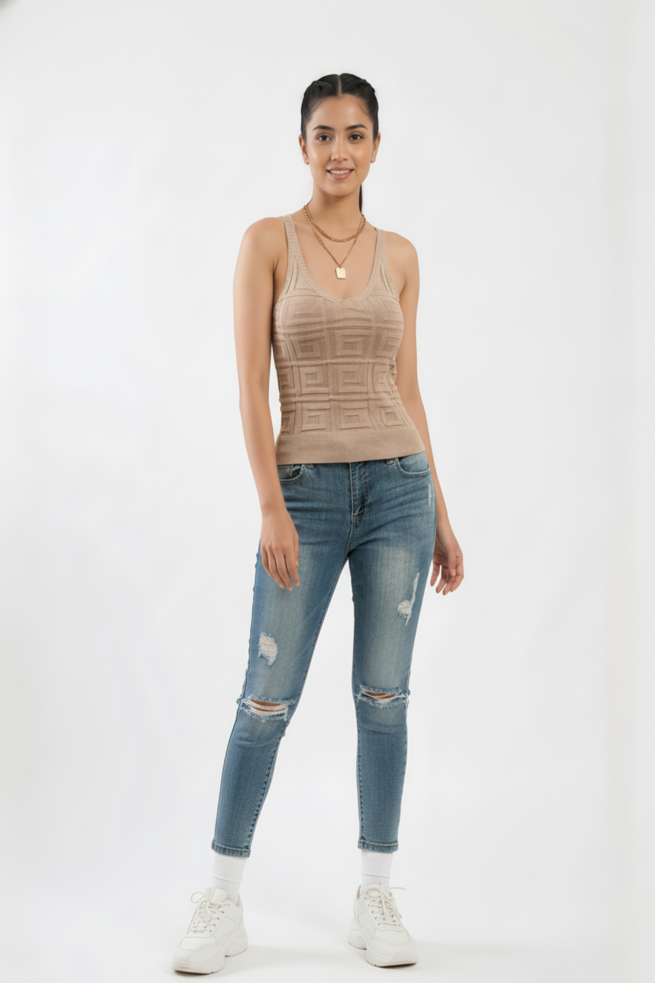 Beige Strappy Rib Top