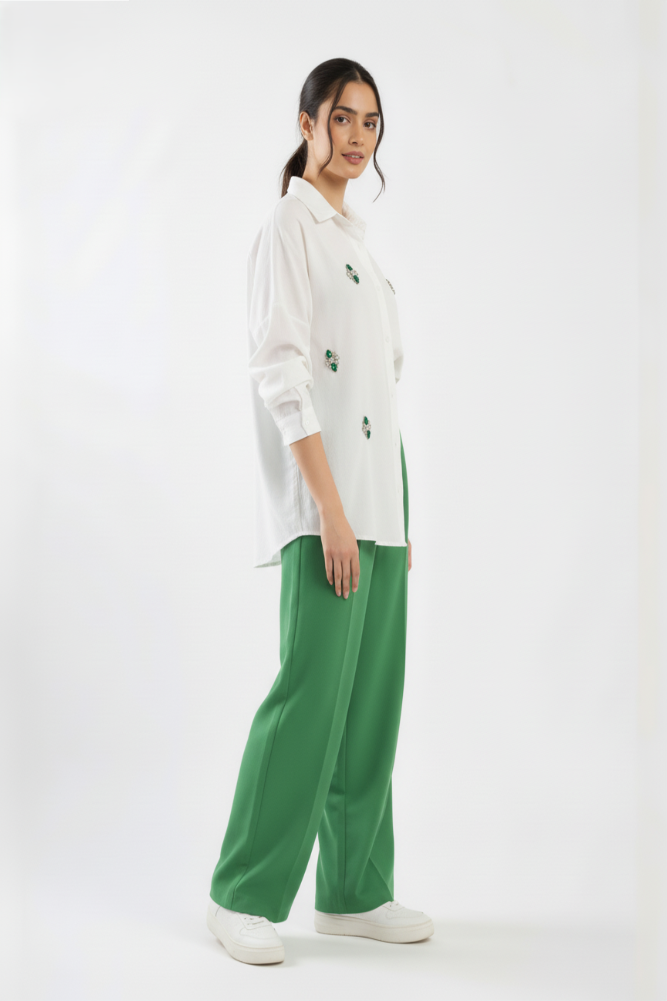 Stone Embellished Satin Shirt