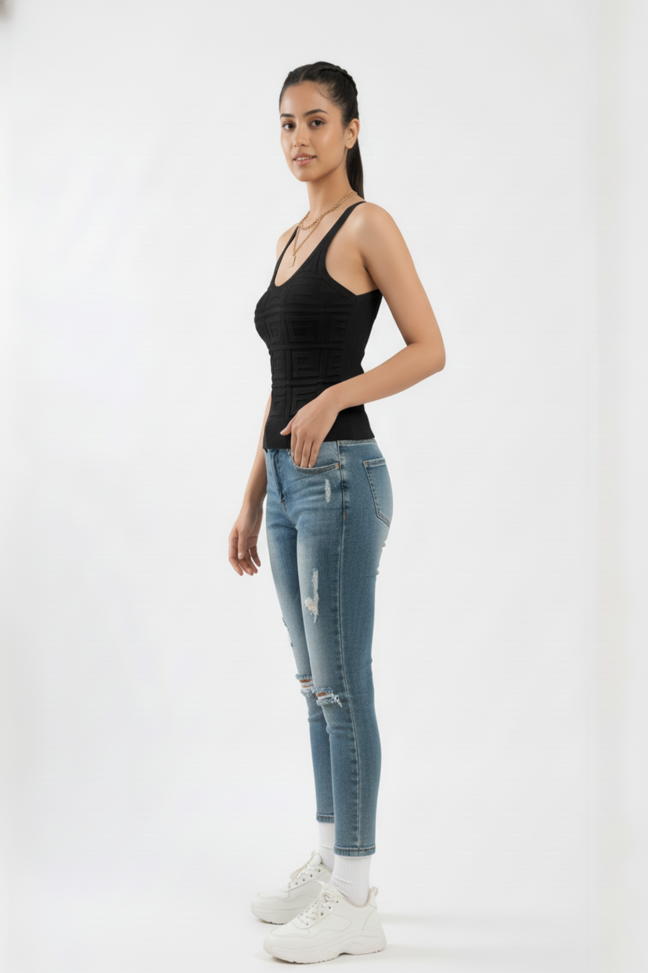Black Strappy Rib Top