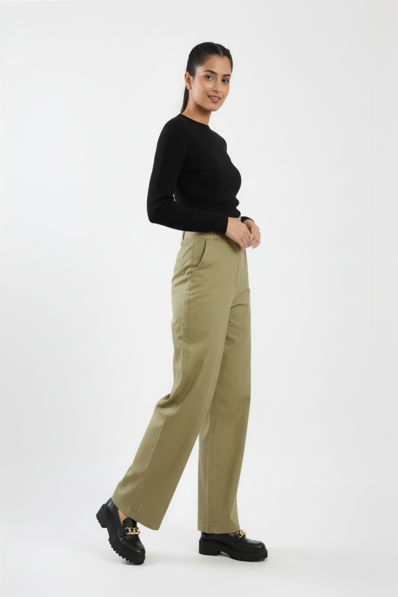 Khaki Buckle Belt Trouser