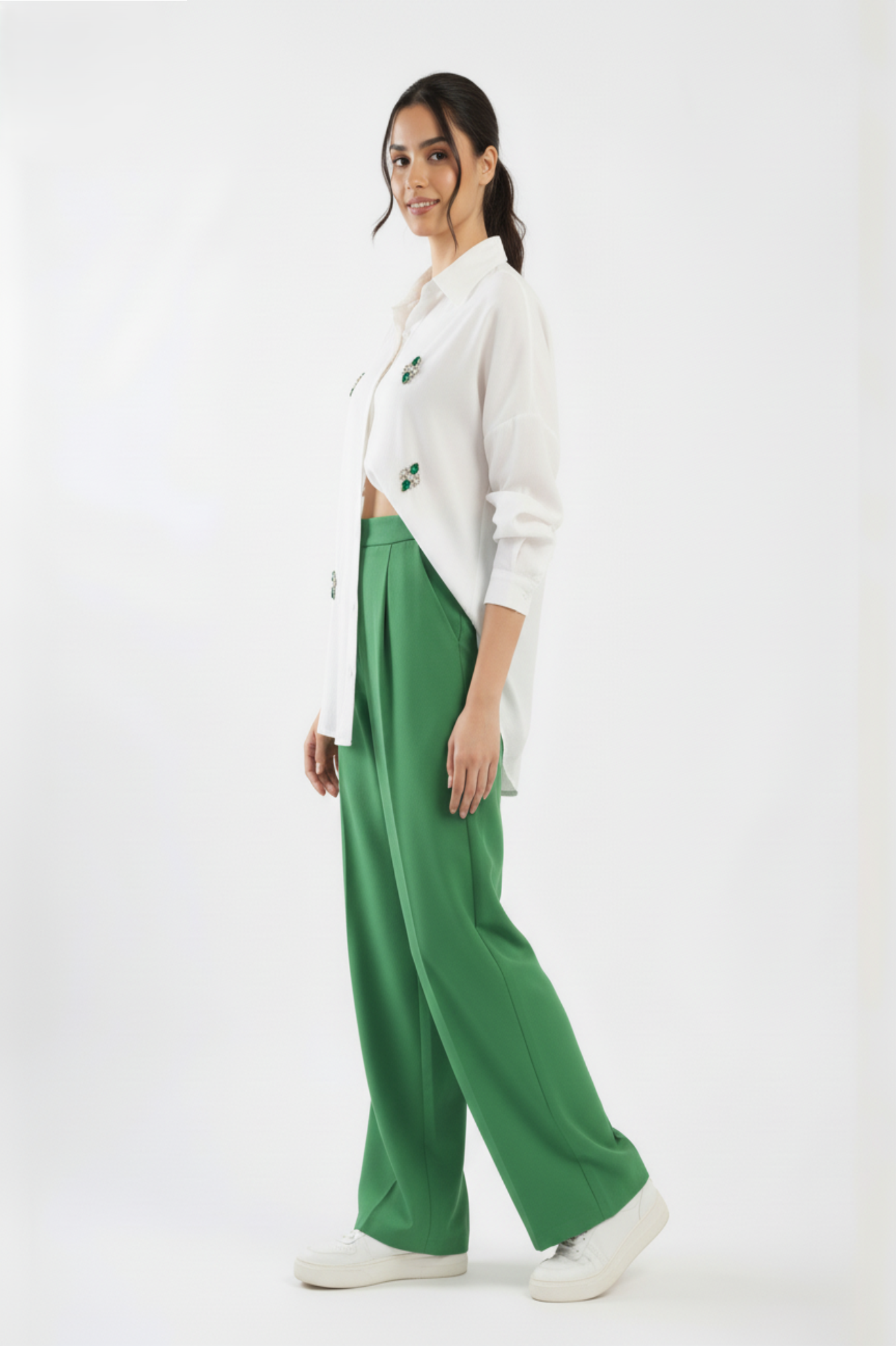 Stone Embellished Satin Shirt