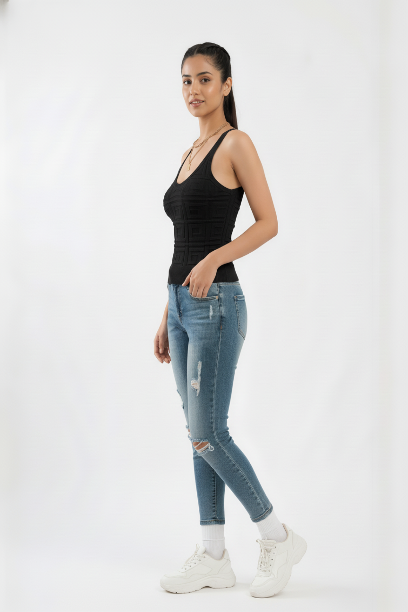 Black Strappy Rib Top