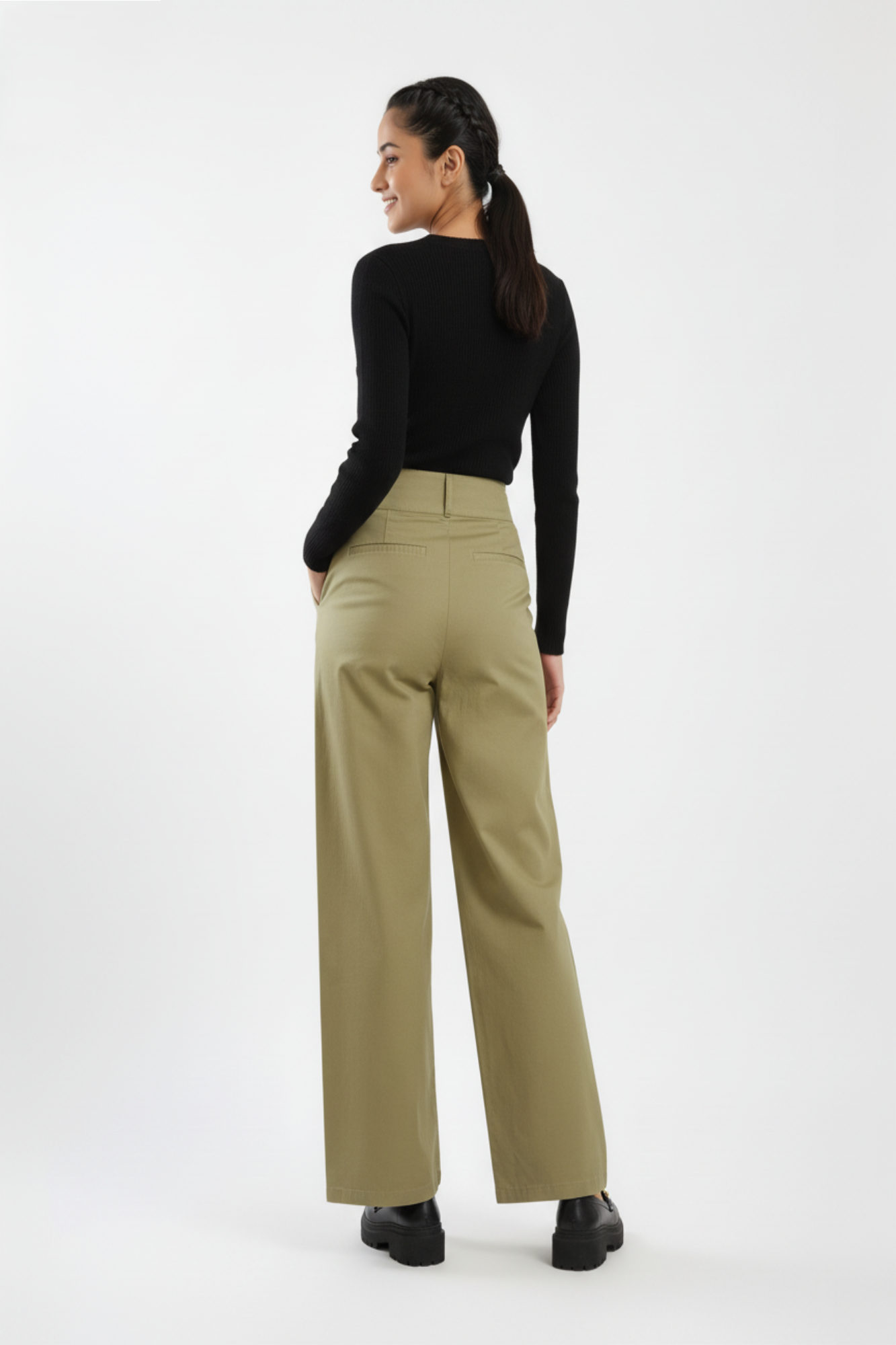 Khaki Buckle Belt Trouser