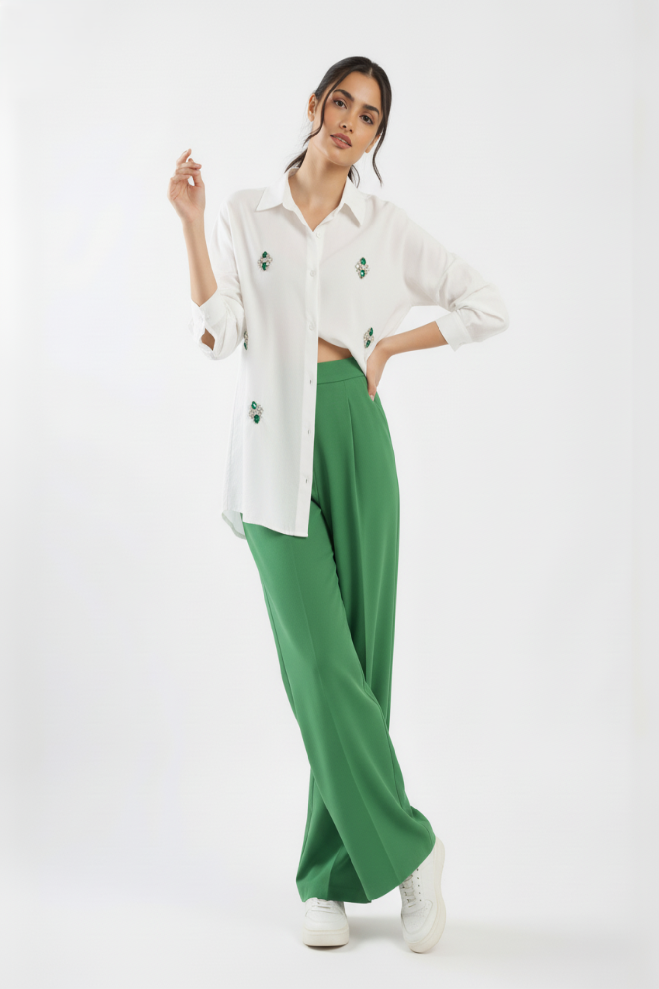 Stone Embellished Satin Shirt