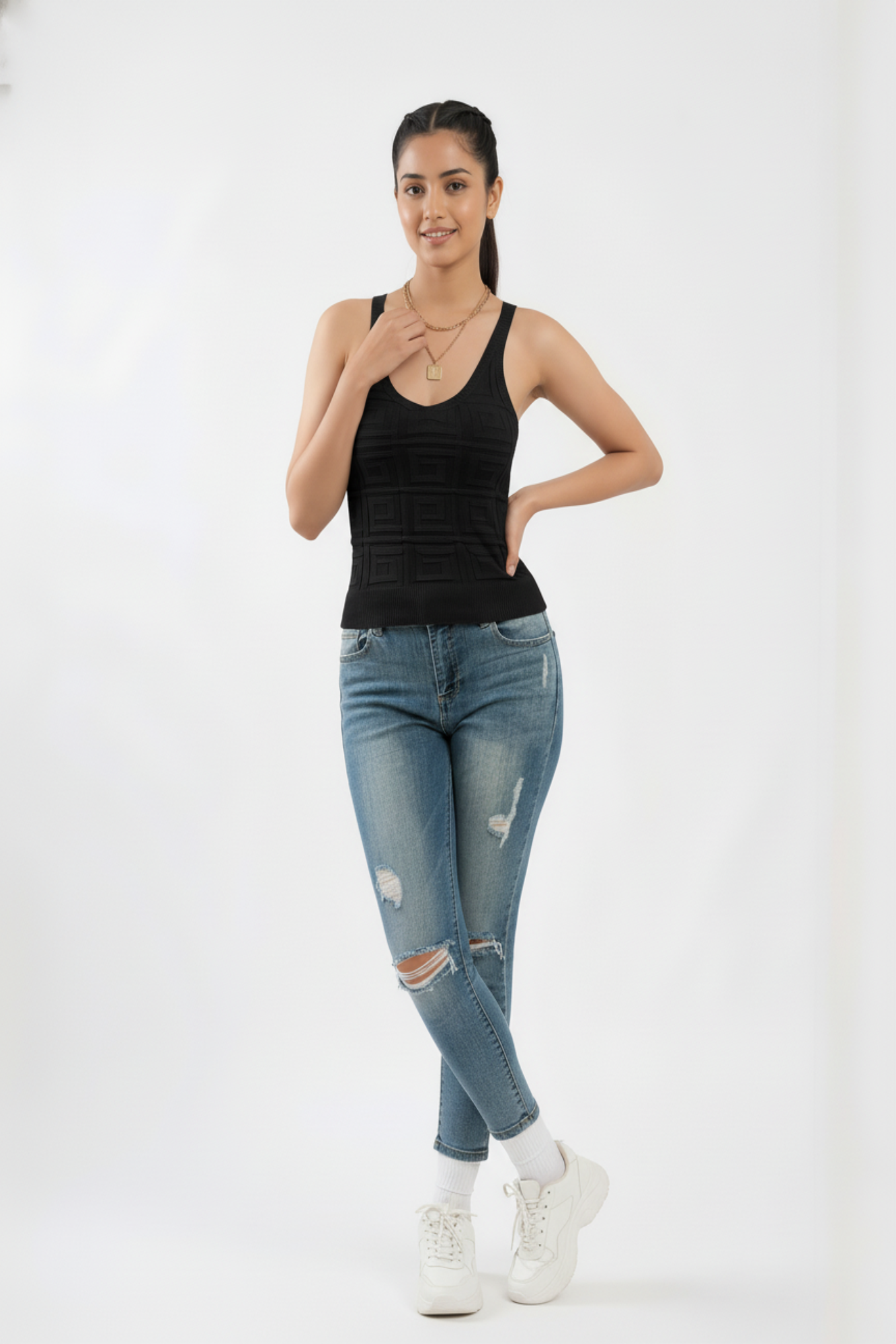 Black Strappy Rib Top