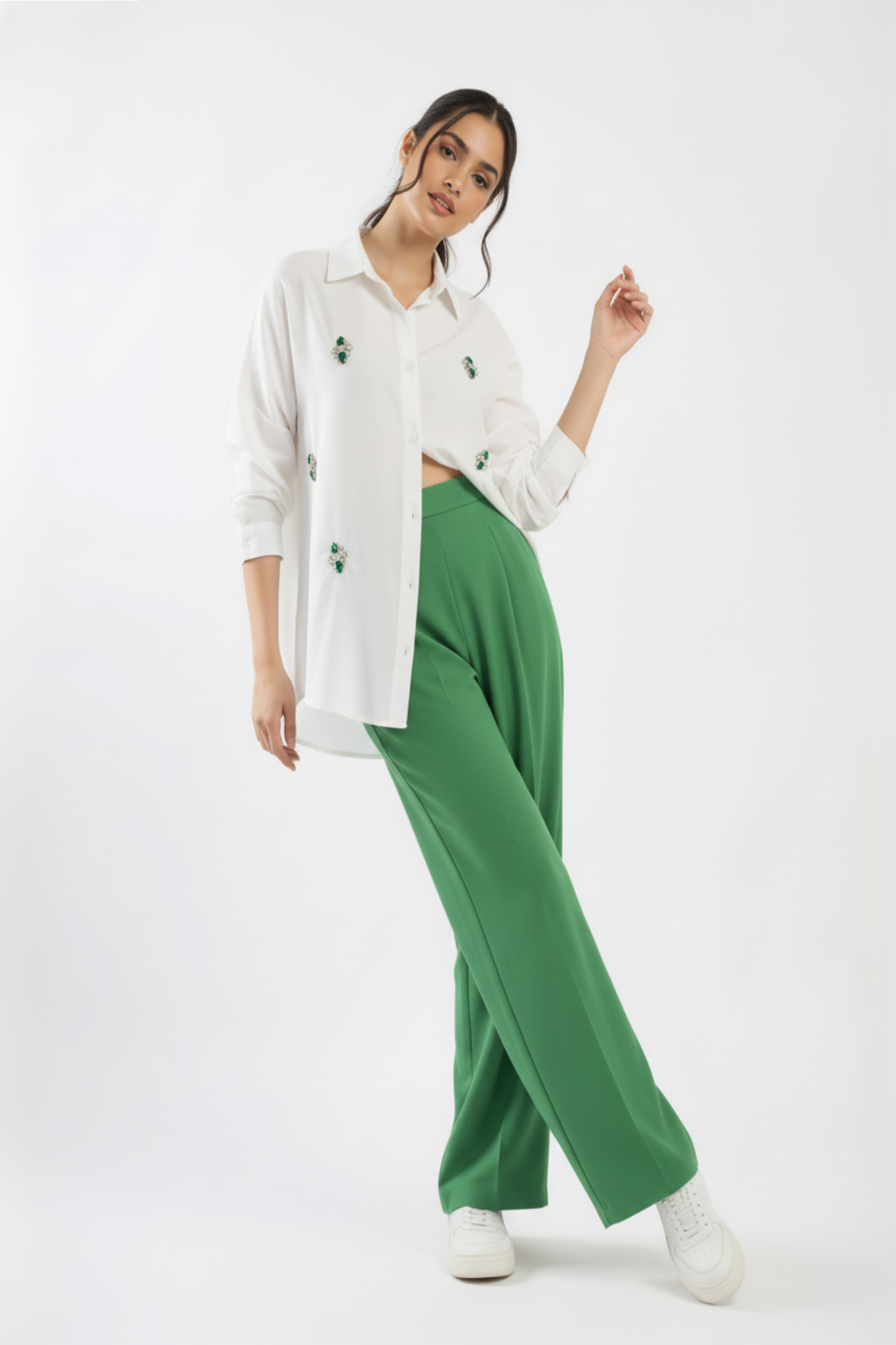 Stone Embellished Satin Shirt