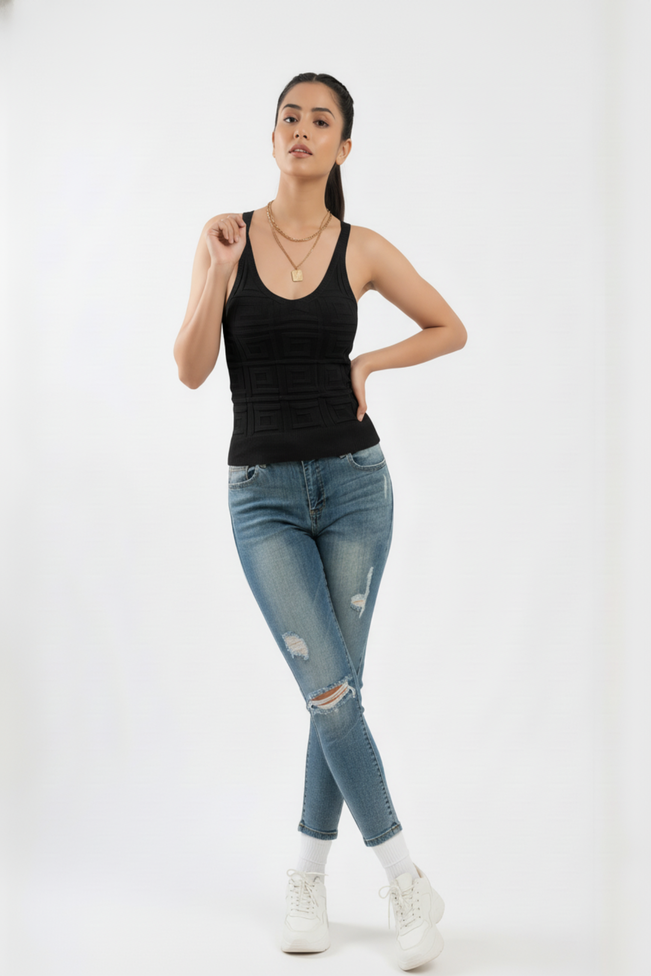 Black Strappy Rib Top