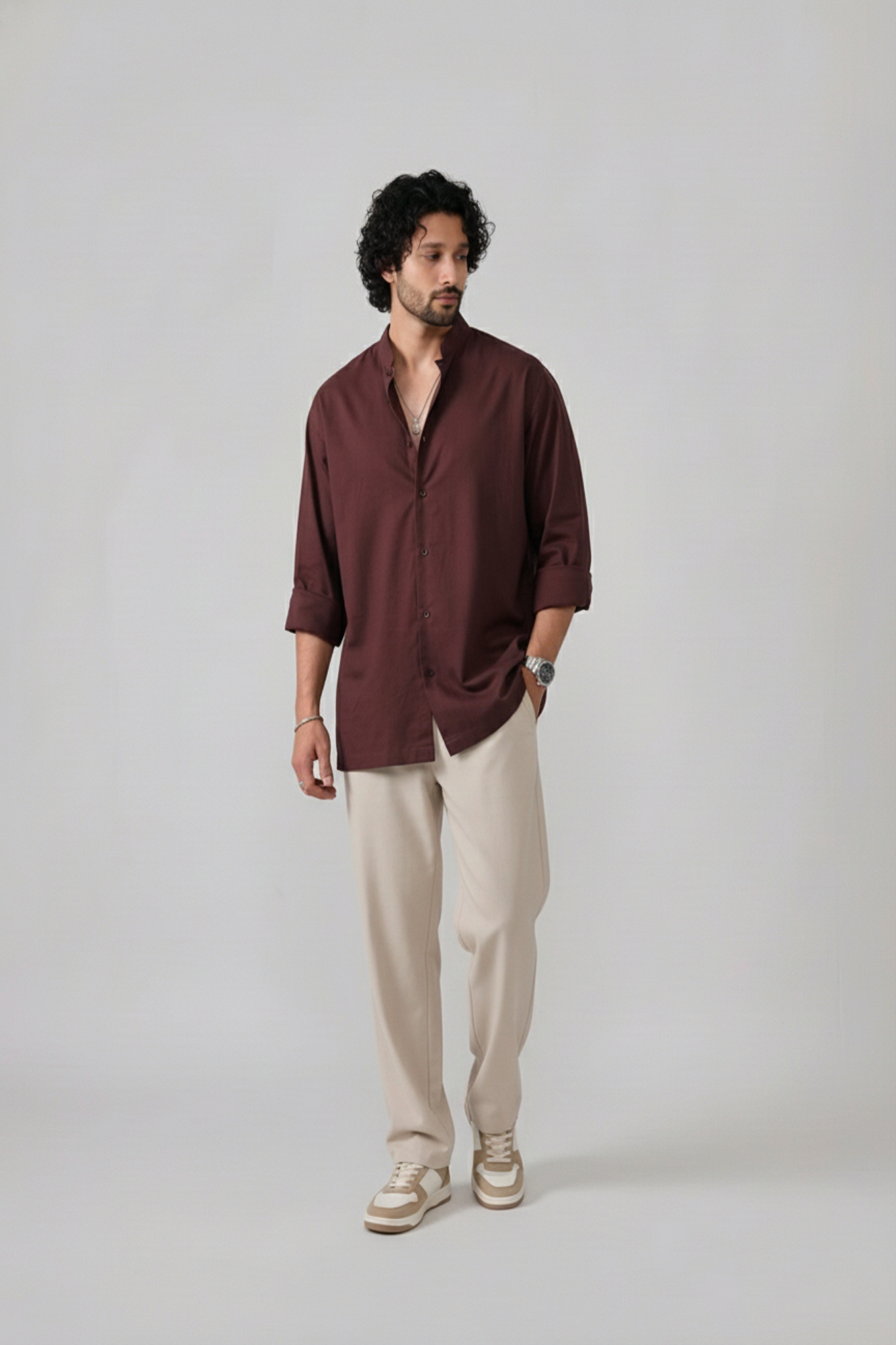 Brick Mandarin Shirt